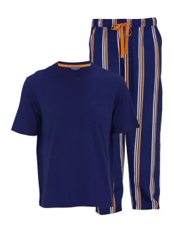 Cyberjammies Blue Jersey Top & Printed Stripe Pyjamas Set