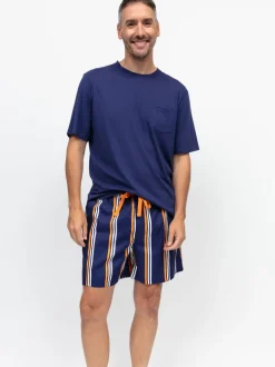 Cyberjammies Blue Jersey Top & Printed Stripe Shorts Set