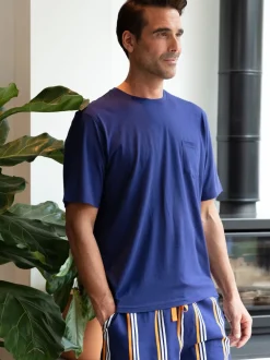 Cyberjammies Blue Jersey Top & Printed Stripe Shorts Set