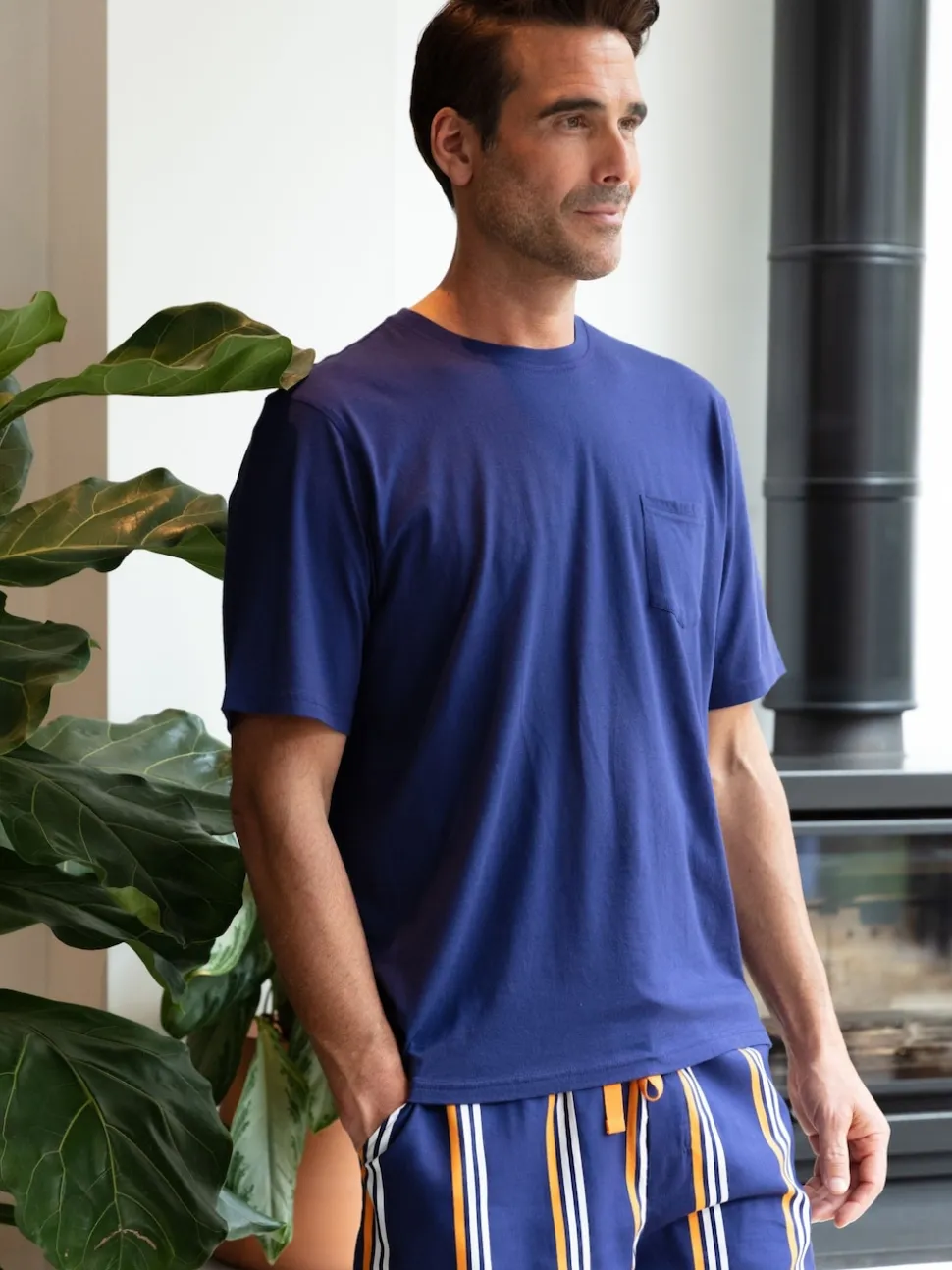 Cyberjammies Blue Jersey Top & Printed Stripe Shorts Set