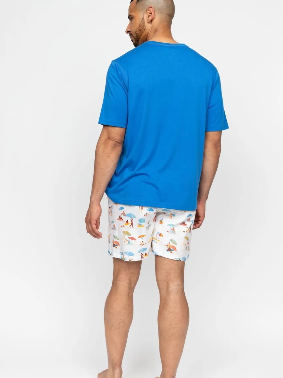 Cyberjammies Blue Mens Printed Bottoms and Solid Jersey T-Shirt Pyjamas Set