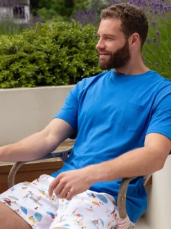 Cyberjammies Blue Mens Printed Bottoms and Solid Jersey T-Shirt Pyjamas Set