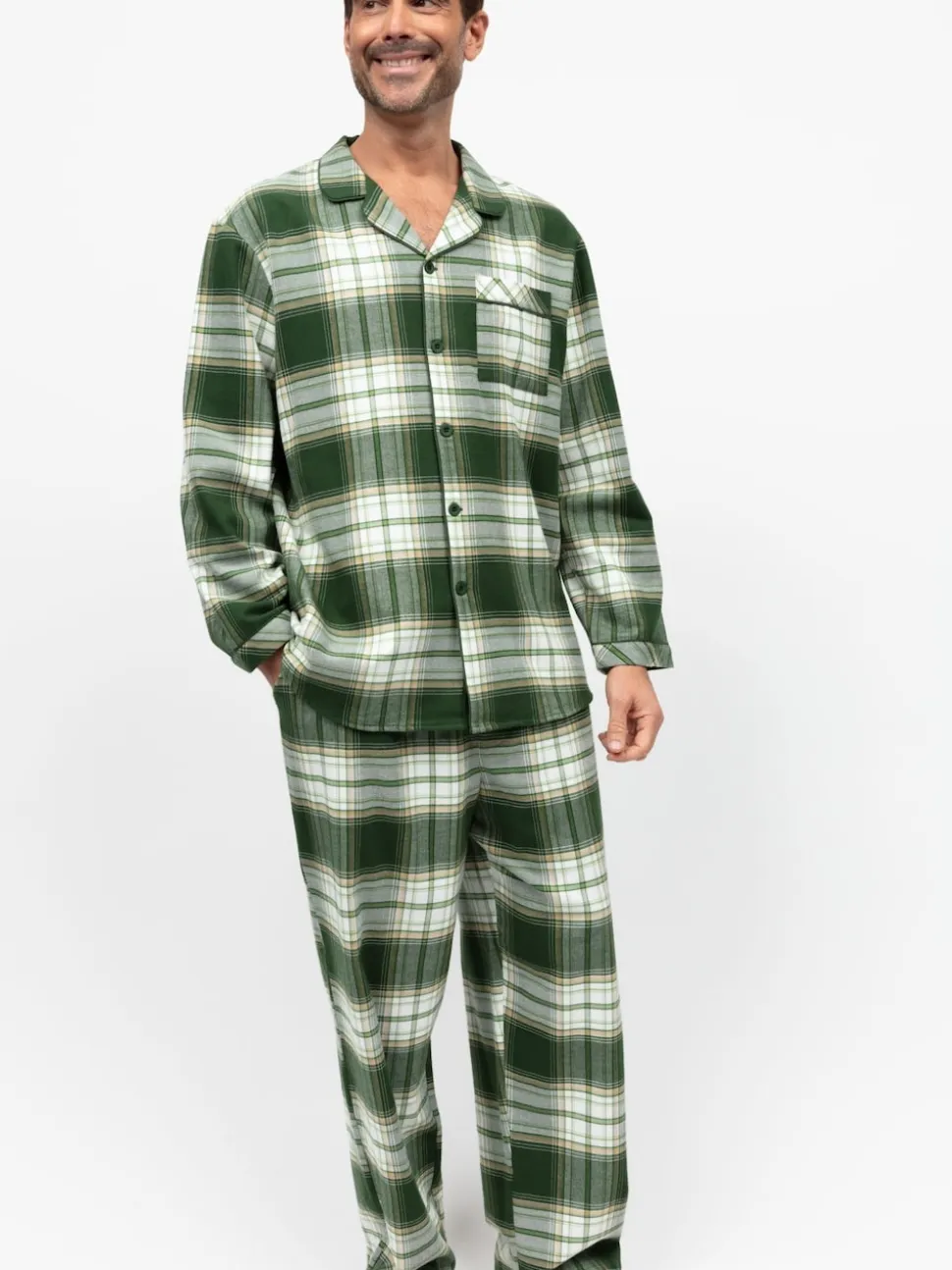 Cyberjammies Green Mens 100% Cotton Check Long Sleeve Pyjamas Set