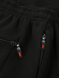 D555 Black ALBERT Jogging Bottoms With Open Hem and Zipper Pockets