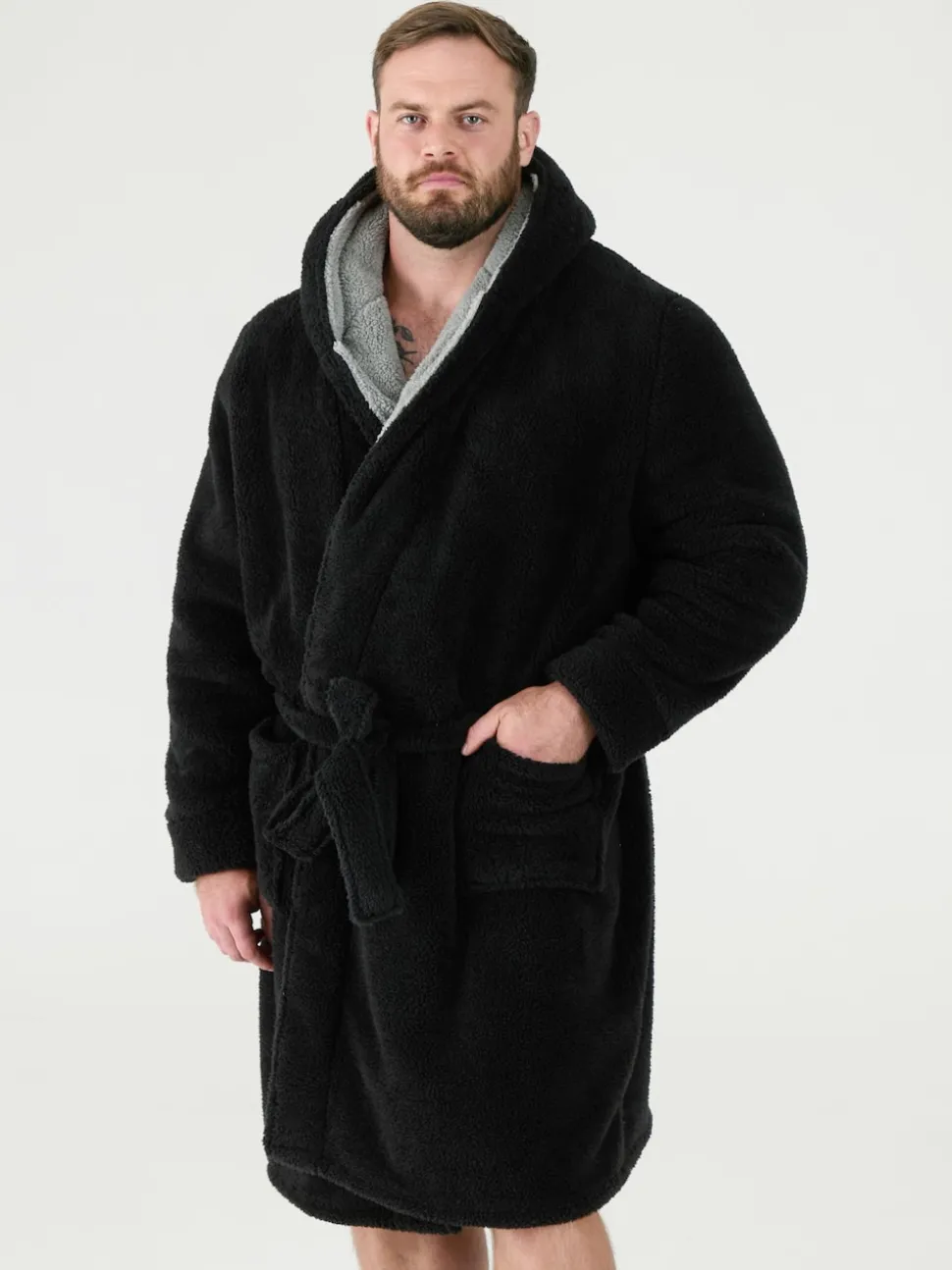 D555 Black Newquay 1 Supersoft Dressing Gown With Hood