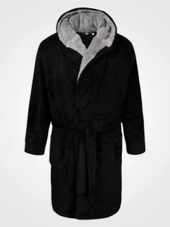 D555 Black Newquay 1 Supersoft Dressing Gown With Hood