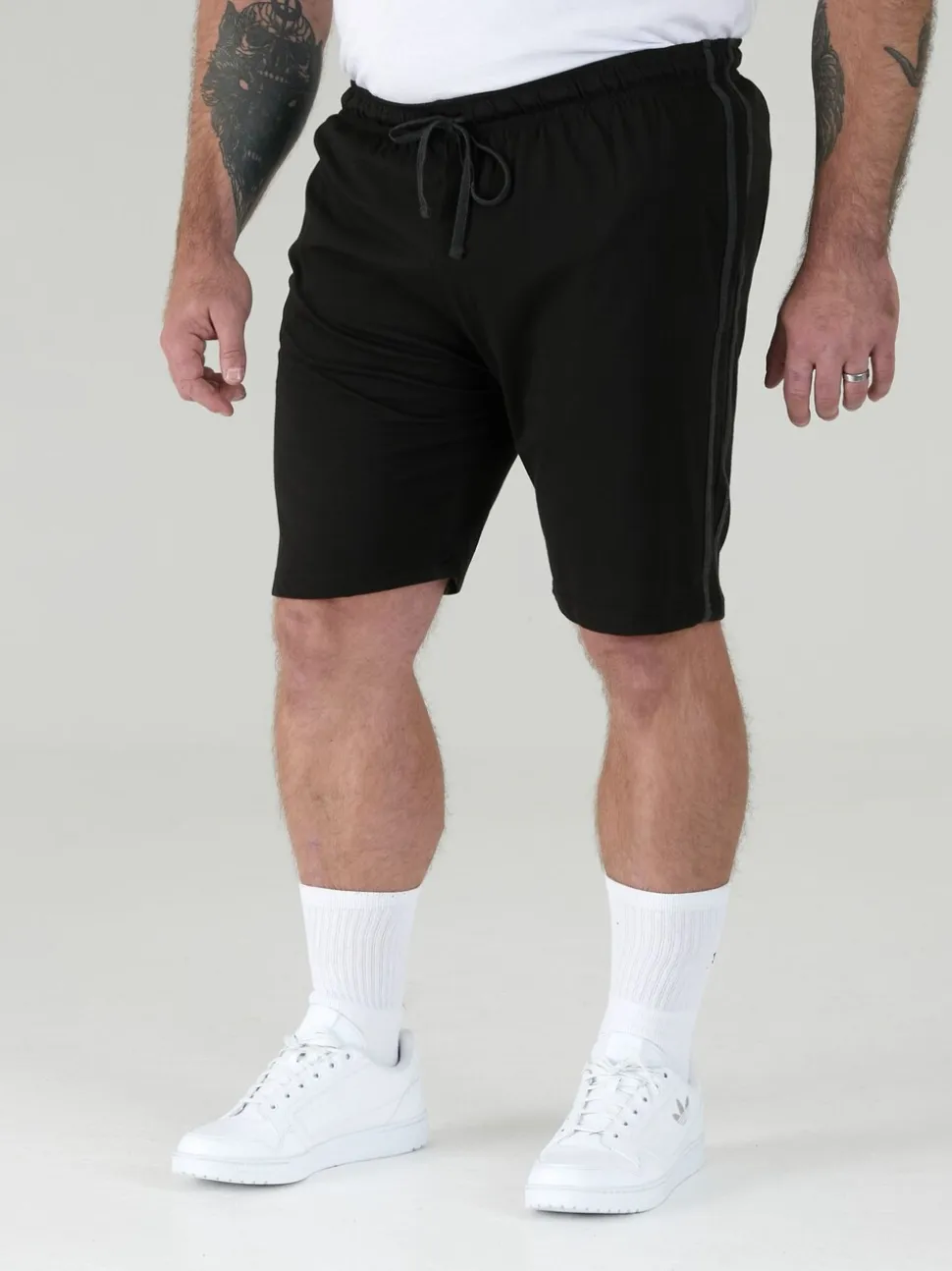 D555 Black RYAN Elasticated Waist Jersey With Side Stripes Shorts 2 Pack