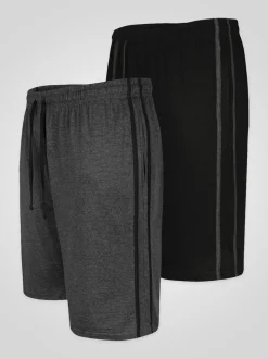 D555 Black RYAN Elasticated Waist Jersey With Side Stripes Shorts 2 Pack