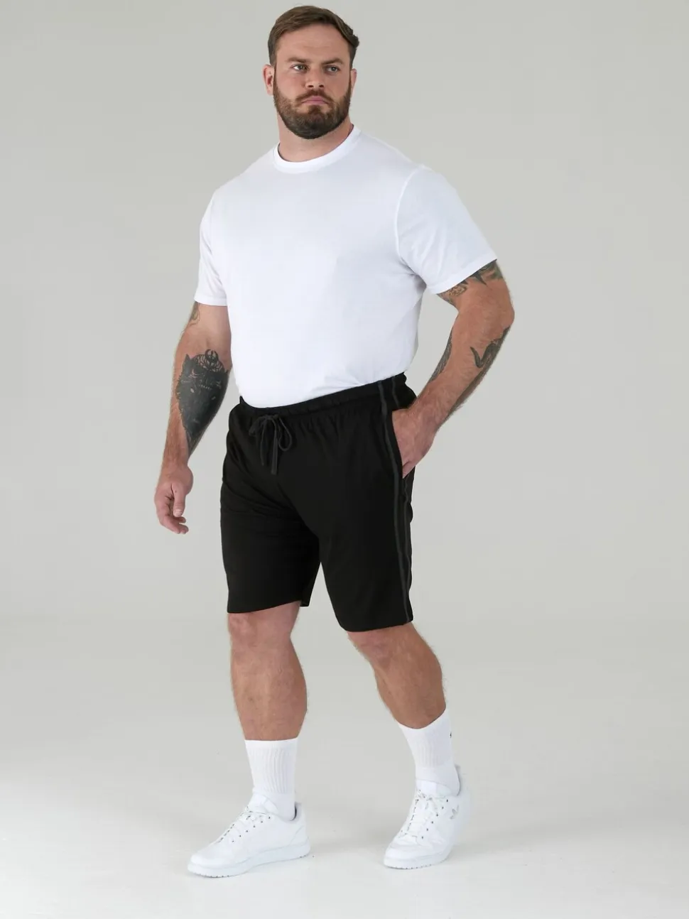 D555 Black RYAN Elasticated Waist Jersey With Side Stripes Shorts 2 Pack