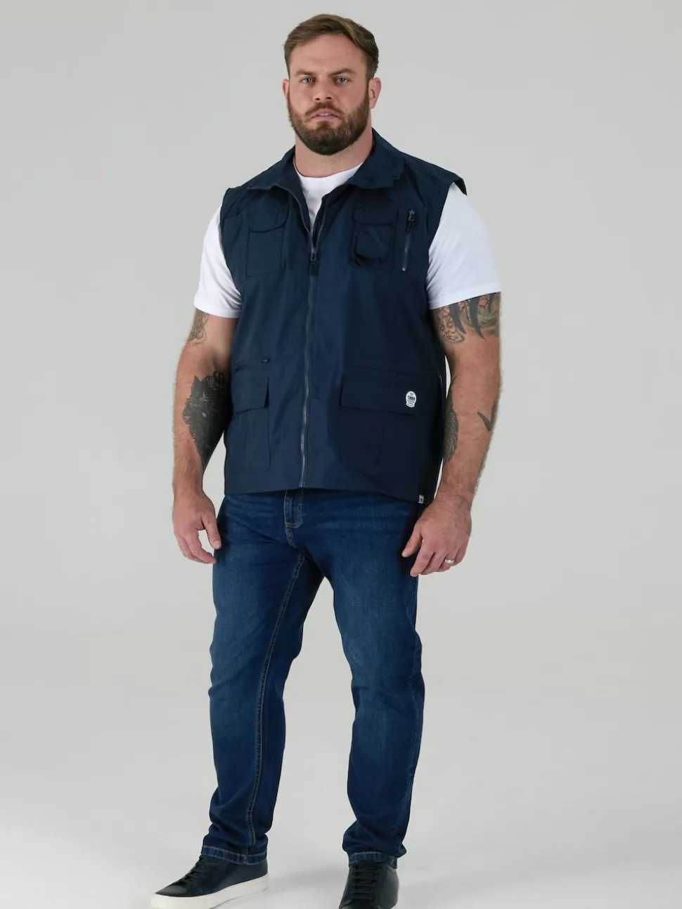 D555 Blue ENZO Multi Pocket Waistcoat