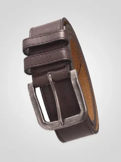 D555 Brown ARCHIE Antique Buckle Faux Leather Jeans Belt 3.9cm Width
