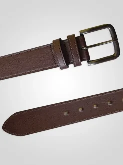 D555 Brown ARCHIE Antique Buckle Faux Leather Jeans Belt 3.9cm Width