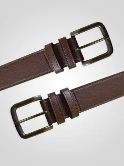 D555 Brown ARCHIE Antique Buckle Faux Leather Jeans Belt 3.9cm Width