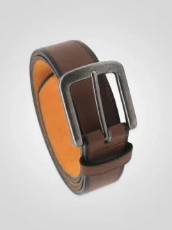 D555 Brown AVANT Burnished Edge Faux 3.50 cm Width Leather Belt