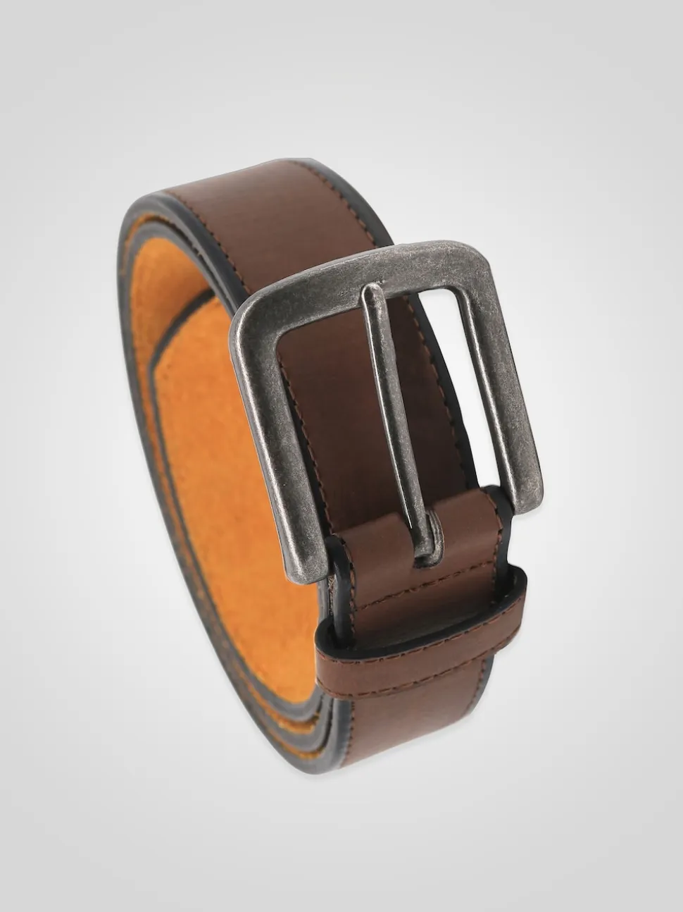 D555 Brown AVANT Burnished Edge Faux 3.50 cm Width Leather Belt