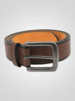 D555 Brown AVANT Burnished Edge Faux 3.50 cm Width Leather Belt