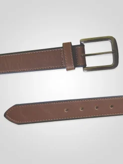D555 Brown AVANT Burnished Edge Faux 3.50 cm Width Leather Belt