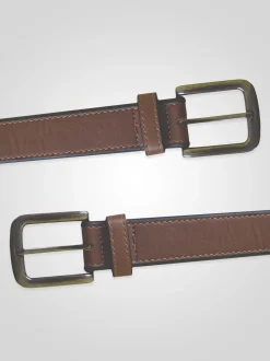 D555 Brown AVANT Burnished Edge Faux 3.50 cm Width Leather Belt