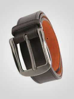 D555 Brown HARRISON Large Buckle Faux 3.9cm Width Leather Belt
