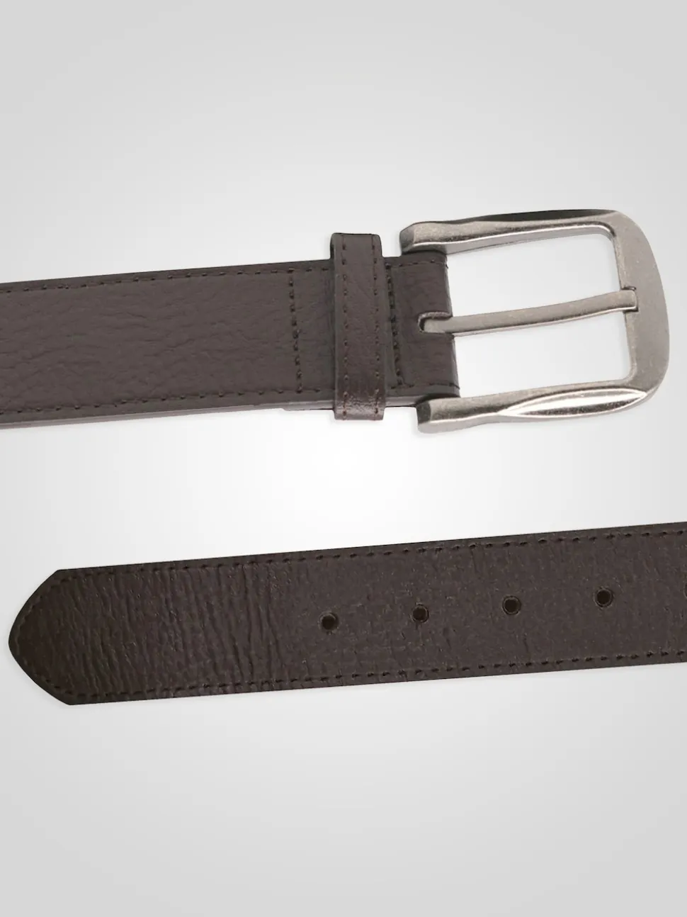 D555 Brown HARRISON Large Buckle Faux 3.9cm Width Leather Belt