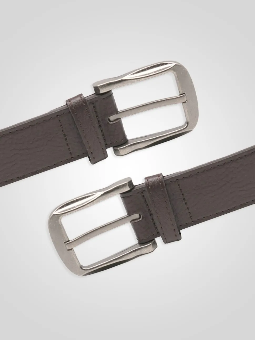 D555 Brown HARRISON Large Buckle Faux 3.9cm Width Leather Belt