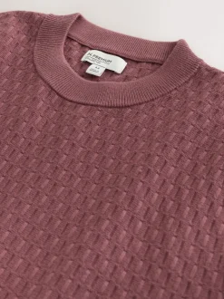 Damson Pink N.Premium Regular Fit Mid Weight Textured Knitted Crew Neck T-Shirt