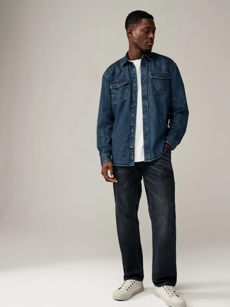 Dark Blue Denim Western 100% Cotton Long Sleeve Shirt