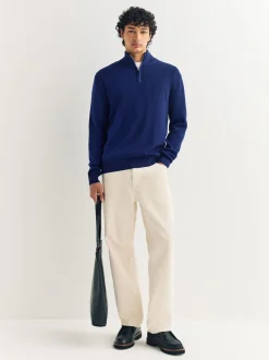 Dark Blue Plain N.Premium Regular Fit 100% Cotton Premium Quarter Zip Jumper