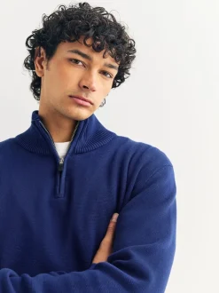Dark Blue Plain N.Premium Regular Fit 100% Cotton Premium Quarter Zip Jumper