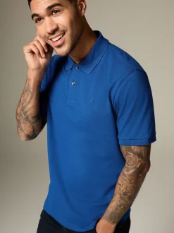 Dark Blue Regular Fit Short Sleeve Pique Polo Shirt