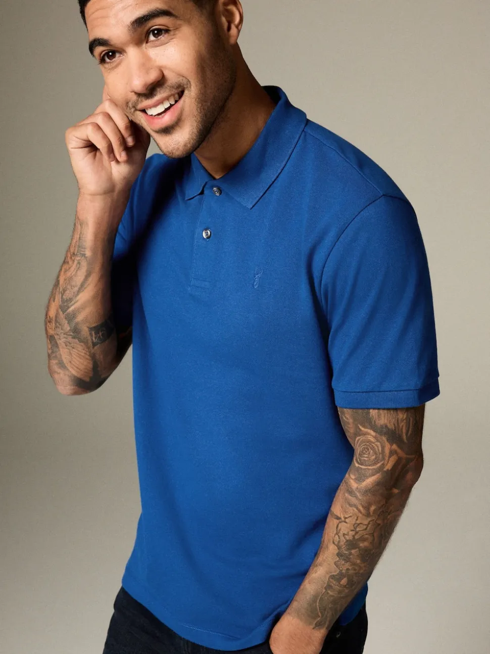 Dark Blue Regular Fit Short Sleeve Pique Polo Shirt