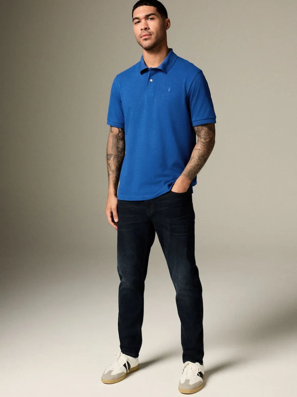 Dark Blue Regular Fit Short Sleeve Pique Polo Shirt