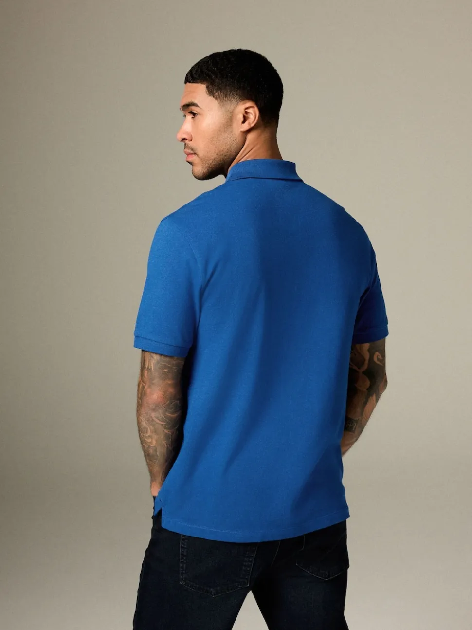 Dark Blue Regular Fit Short Sleeve Pique Polo Shirt