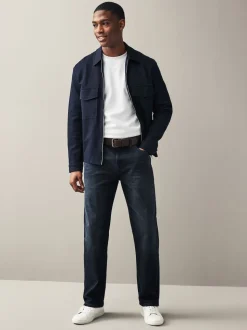 Dark Blue Straight Fit Belted Authentic Jeans