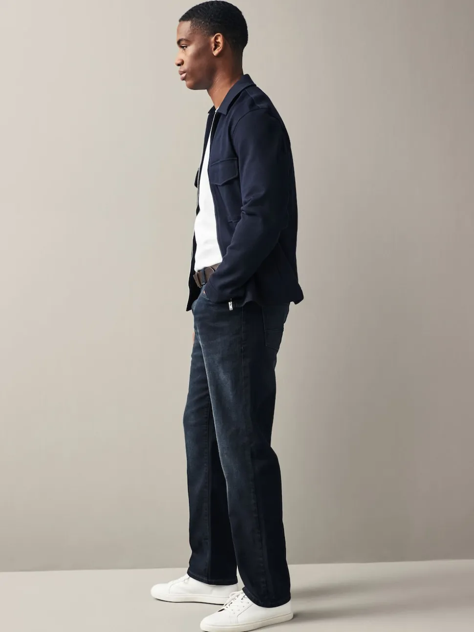 Dark Blue Straight Fit Belted Authentic Jeans