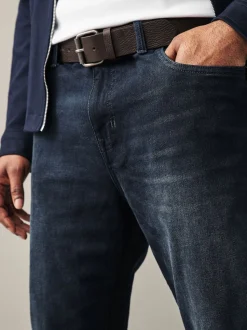 Dark Blue Straight Fit Belted Authentic Jeans
