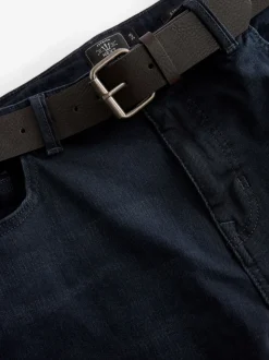 Dark Blue Straight Fit Belted Authentic Jeans