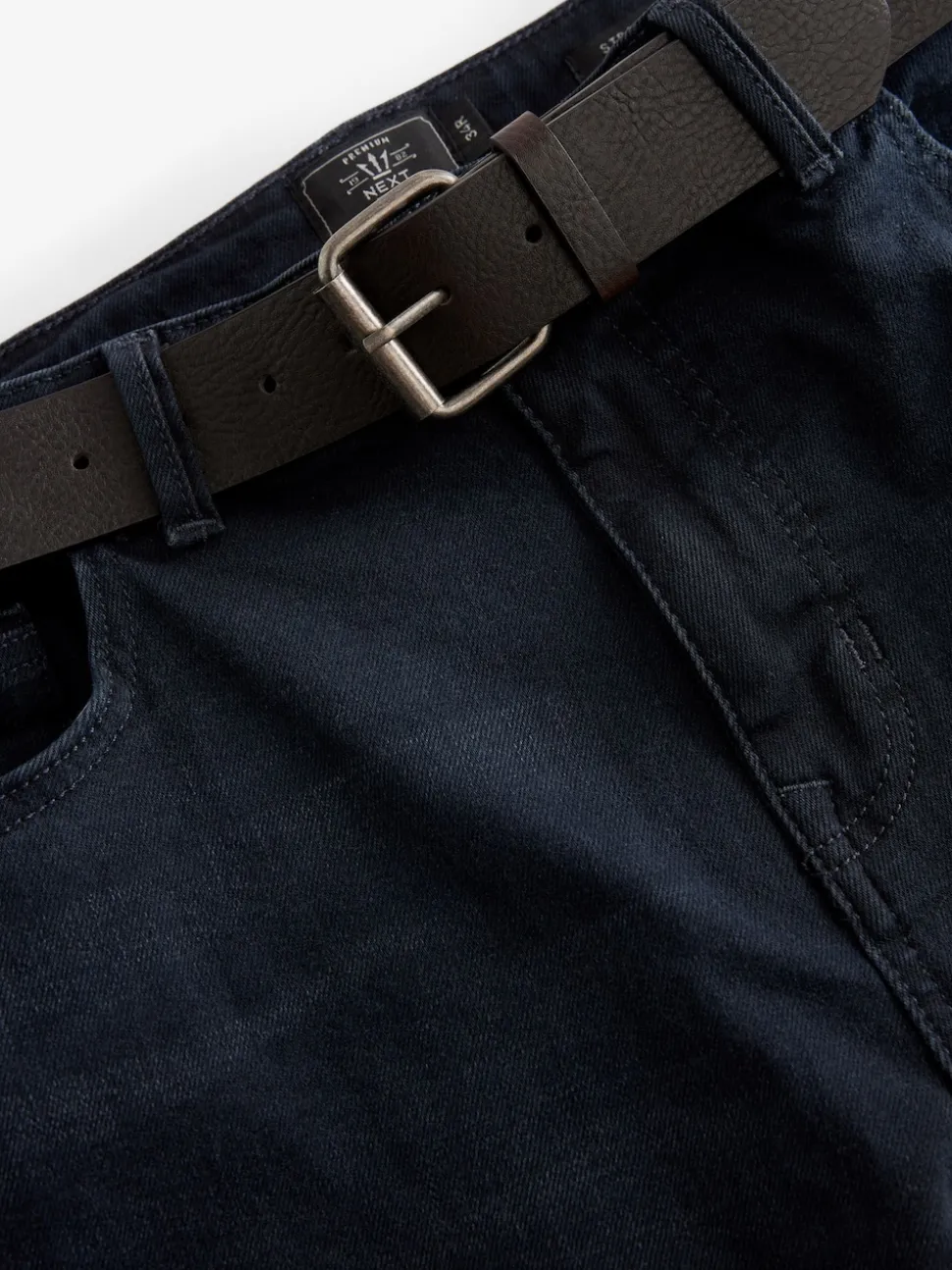 Dark Blue Straight Fit Belted Authentic Jeans
