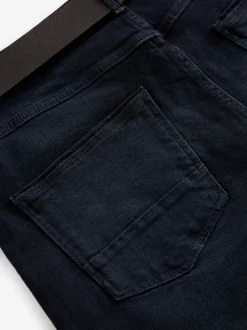 Dark Blue Straight Fit Belted Authentic Jeans