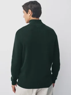Dark Green Plain N.Premium Regular Fit 100% Cotton Premium Quarter Zip Jumper