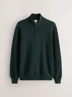 Dark Green Plain N.Premium Regular Fit 100% Cotton Premium Quarter Zip Jumper