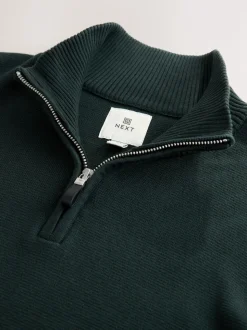 Dark Green Plain N.Premium Regular Fit 100% Cotton Premium Quarter Zip Jumper