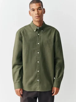 Dark Green Regular Fit Long Sleeve Oxford Shirt