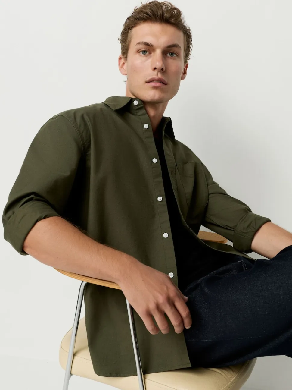 Dark Green Regular Fit Long Sleeve Oxford Shirt