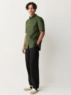 Dark Green Regular Fit Short Sleeve Oxford Shirt