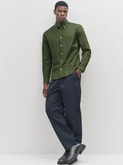 Dark Green Slim Fit Long Sleeve Oxford Shirt