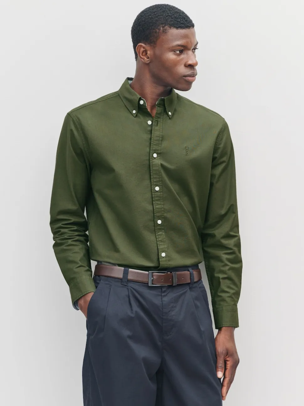 Dark Green Slim Fit Long Sleeve Oxford Shirt