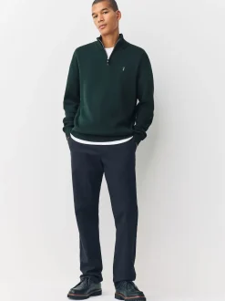 Dark Green Stag Logo N.Premium Regular Fit 100% Cotton Premium Quarter Zip Jumper
