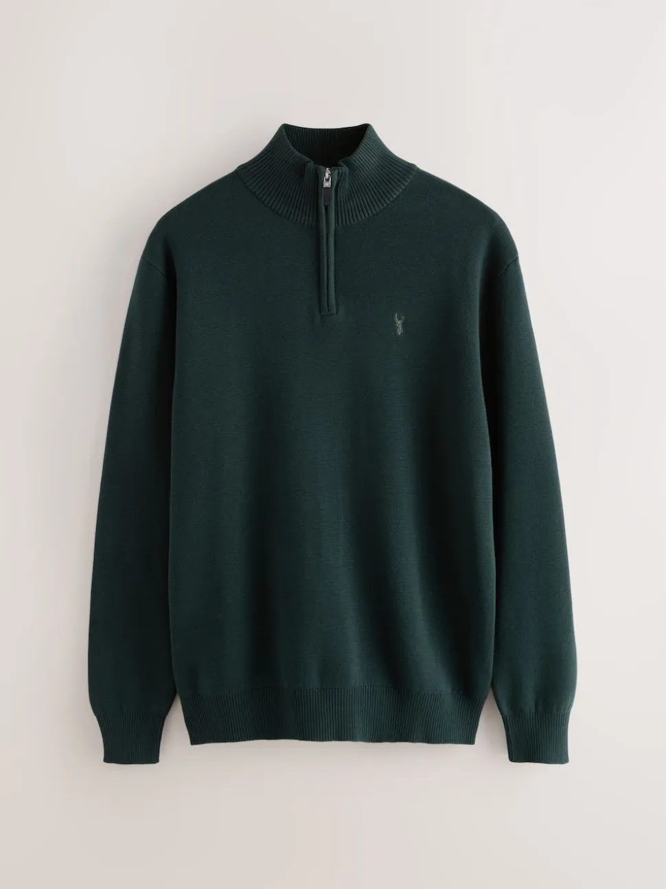 Dark Green Stag Logo N.Premium Regular Fit 100% Cotton Premium Quarter Zip Jumper