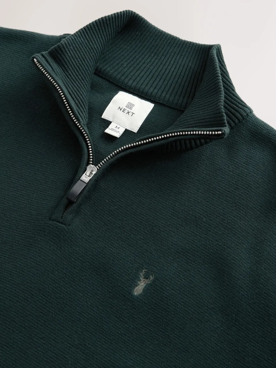 Dark Green Stag Logo N.Premium Regular Fit 100% Cotton Premium Quarter Zip Jumper